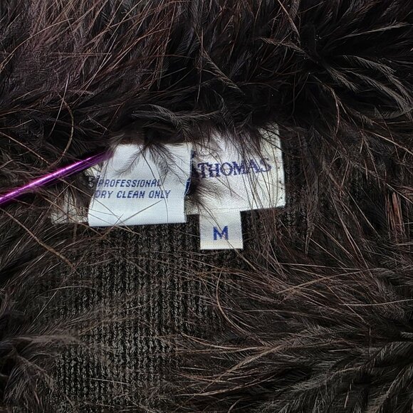 Rebecca Thomas Sweater Womens Medium Brown Feather Trim Cardigan Button Up - Picture 4 of 14